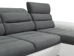 Sofá canto direito modular tecido e pele sintética cinza e branco BOILEAU