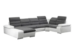 Sofá canto esquerdo modular tecido e pele sintética cinza e branco BOILEAU