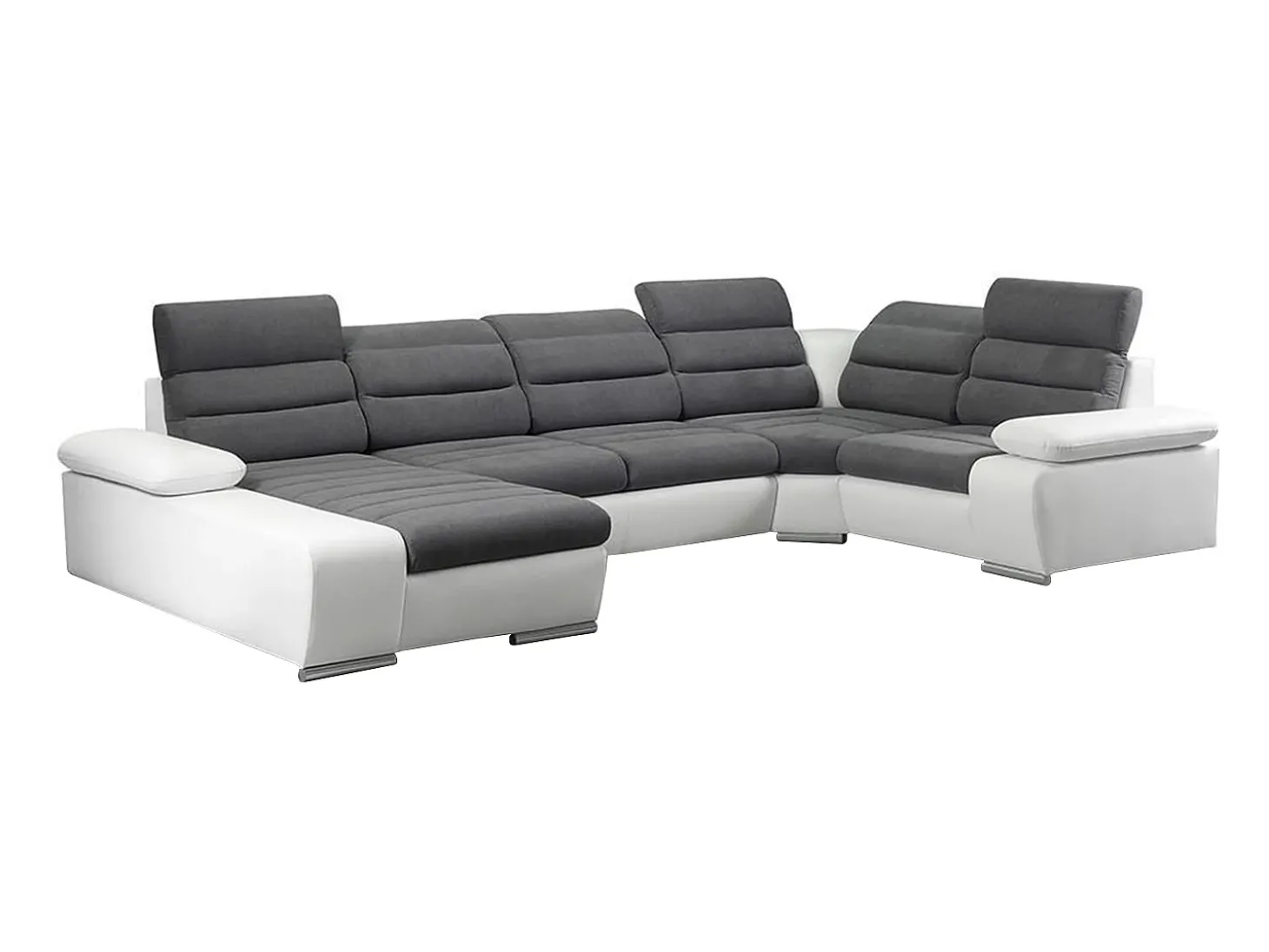 Sofá canto esquerdo modular tecido e pele sintética cinza e branco BOILEAU