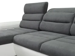 Sofá canto esquerdo modular tecido e pele sintética cinza e branco BOILEAU
