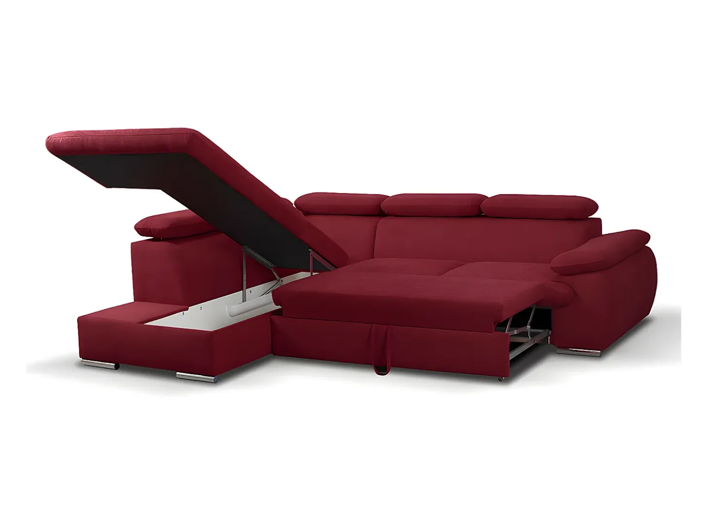 Sofá canto esquerdo modular e em tecido vermelho FABIEN