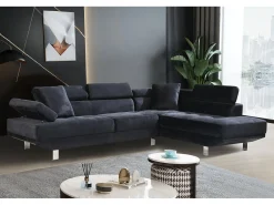 Sofá Chaise Longue de Canto Daniela 262cm Preto, Chaise Direita