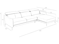 Sofá chaise longue direito em pele preta 6041 ANGEL CERDA