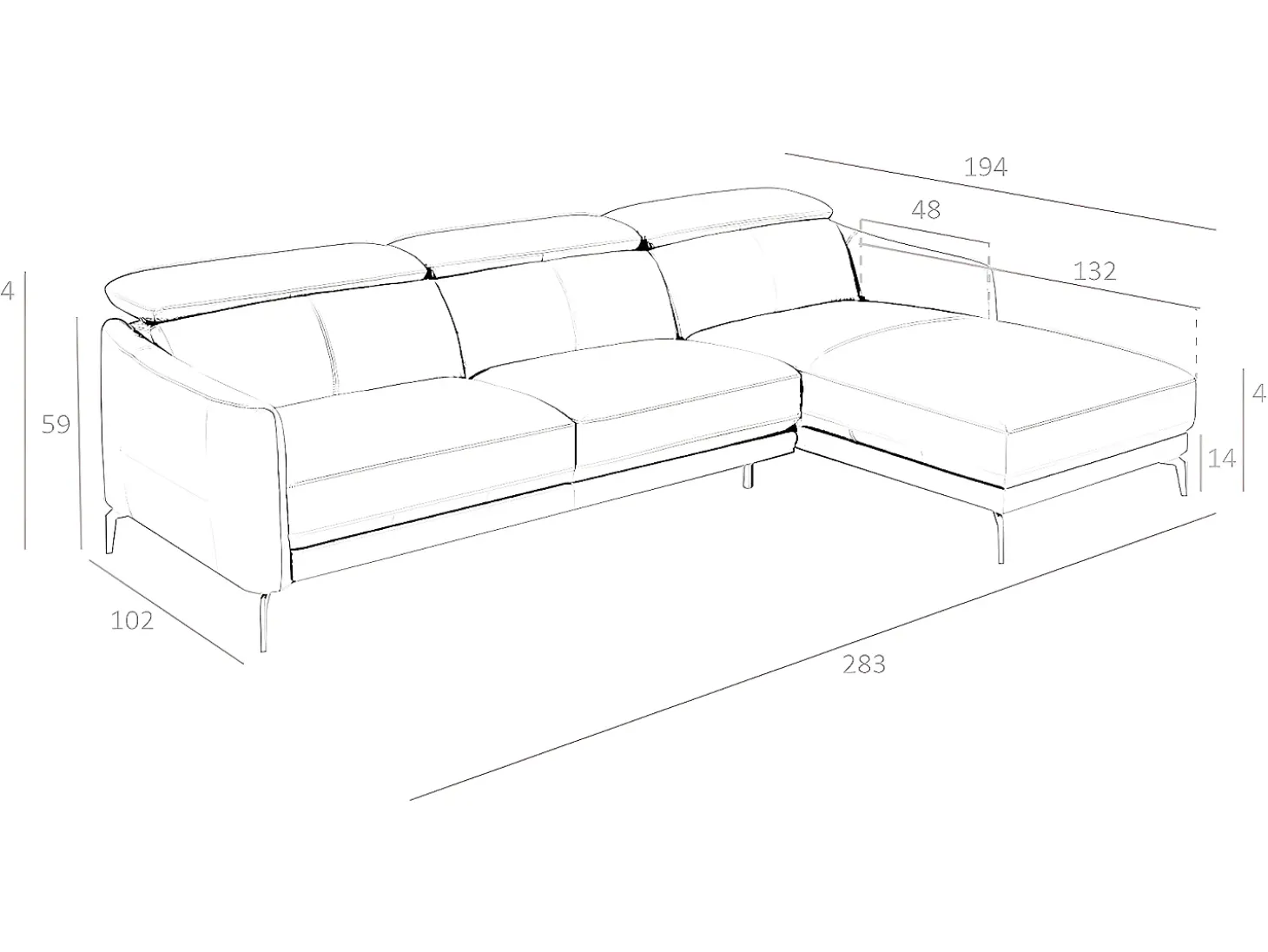 Sofá chaise longue direito em pele preta 6041 ANGEL CERDA