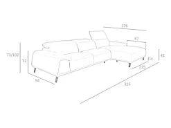 Sofá chaise longue direito em pele cinzenta taupe 6150 ANGEL CERDA