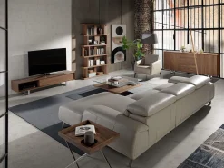 Sofá chaise longue direito em pele cinzenta taupe 6150 ANGEL CERDA