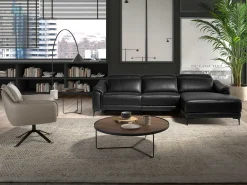 Sofá chaise longue direito em couro preto 6205 ANGEL CERDA