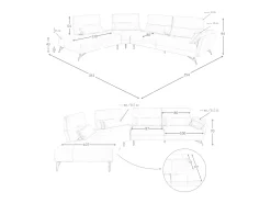 Sofá chaise longue esquerdo em pele de areia 6214 ANGEL CERDA