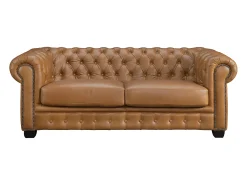 Sofá chesterfield 3 lugares 100% pele de búfalo superior caramelo vintage BRENTON