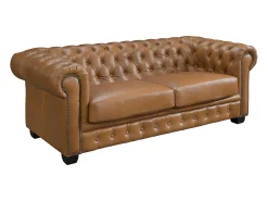 Sofá chesterfield 3 lugares 100% pele de búfalo superior caramelo vintage BRENTON