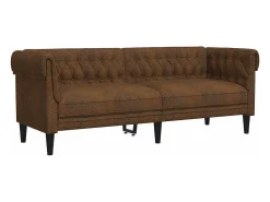 Sofá chesterfield 3 lugares tecido castanho