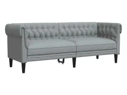 Sofá chesterfield 3 lugares tecido cinzento-claro