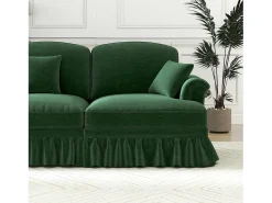 Sofá chesterfield 2 lugares em felpudo verde - com puff e 2 almofadas - saia removível - 194x140x93cm