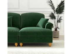 Sofá chesterfield 2 lugares em felpudo verde - com puff e 2 almofadas - saia removível - 194x140x93cm