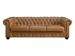 Sofá chesterfield 4 lugares 100% pele de búfalo superior caramelo vintage BRENTON