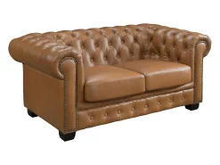 Sofá chesterfield 2 lugares 100% pele de búfalo superior caramelo vintage BRENTON