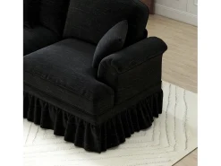 Sofá chesterfield 2 lugares em felpudo preto - com 2 puffs e 2 almofadas - saia removível - 194x140x93cm