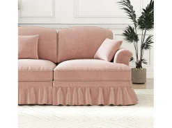 Sofá chesterfield 2 lugares em felpudo rosa - com puff e 2 almofadas - saia removível - 194x140x93cm