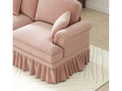 Sofá chesterfield 2 lugares em felpudo rosa - com puff e 2 almofadas - saia removível - 194x140x93cm