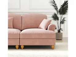 Sofá chesterfield 2 lugares em felpudo rosa - com puff e 2 almofadas - saia removível - 194x140x93cm