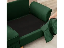 Sofá chesterfield 2 lugares em felpudo verde - com 2 puffs e 2 almofadas - saia removível - 194x140x93cm
