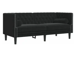 Sofá chesterfield com rolos 2 lugares veludo preto