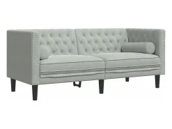 Sofá chesterfield com rolos 2 lugares veludo cinzento-claro