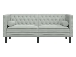 Sofá chesterfield com rolos 2 lugares veludo cinzento-claro