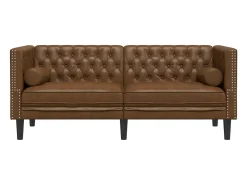 Sofá chesterfield com rolos 2 lugares camurça artif. castanho