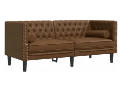 Sofá chesterfield com rolos 2 lugares camurça artif. castanho