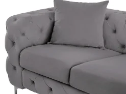Sofá Chesterfield de 3 lugares em veludo antracite e base em metal EDWINA