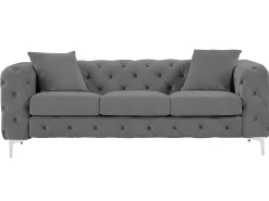 Sofá Chesterfield de 3 lugares em veludo antracite e base em metal EDWINA