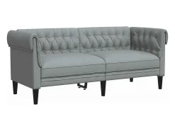 Sofá chesterfield de 2 lugares tecido cinzento-claro
