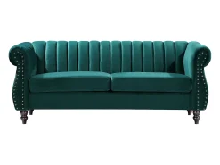 Sofá chesterfield de 3 lugares em veludo verde-esmeralda TRUMBO