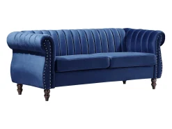 Sofá chesterfield de 3 lugares em veludo azul-real TRUMBO