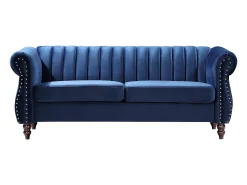 Sofá chesterfield de 3 lugares em veludo azul-real TRUMBO