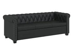 Sofá Chesterfield de 3 lugares em couro artificial preto