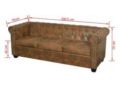 Sofá Chesterfield de 3 lugares em couro sintético marrom 02_0020863