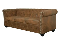 Sofá Chesterfield de 3 lugares em couro sintético marrom 02_0020863