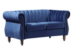 Sofá chesterfield de 2 lugares em veludo azul-real TRUMBO