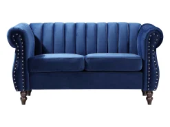 Sofá chesterfield de 2 lugares em veludo azul-real TRUMBO