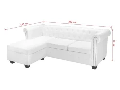 Sofá Chesterfield em forma de L couro artificial branco
