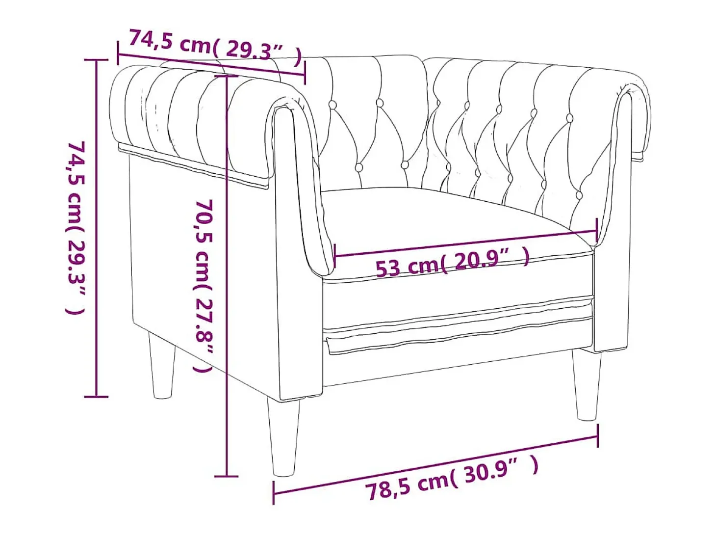Sofá chesterfield tecido cinzento-escuro