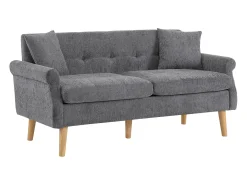 Sofá cinzento de 2 lugares, tecido chenille, pernas em madeira, 162x74x77cm