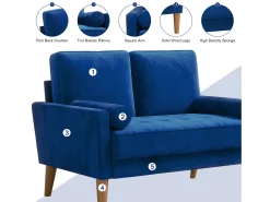 Sofá com 2 assentos escandinavos, mini sofá de poltrona em Velvet Adeset, poltrona da sala com apoios de braços, 121x77x87cm - azul