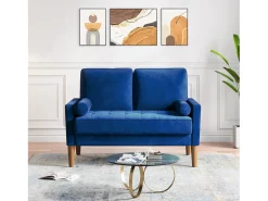 Sofá com 2 assentos escandinavos, mini sofá de poltrona em Velvet Adeset, poltrona da sala com apoios de braços, 121x77x87cm - azul