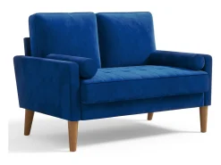 Sofá com 2 assentos escandinavos, mini sofá de poltrona em Velvet Adeset, poltrona da sala com apoios de braços, 121x77x87cm - azul