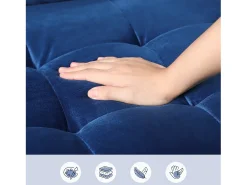 Sofá com 2 assentos escandinavos, mini sofá de poltrona em Velvet Adeset, poltrona da sala com apoios de braços, 121x77x87cm - azul