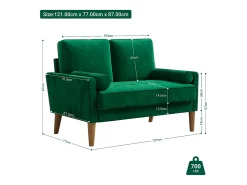 Sofá com 2 assentos escandinavos, mini sofá de braço laminado em Veludo de Adeset, Bolchair da Sala de Livro com Afrestos de Braço, 121x77x87cm - Verde