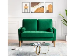 Sofá com 2 assentos escandinavos, mini sofá de braço laminado em Veludo de Adeset, Bolchair da Sala de Livro com Afrestos de Braço, 121x77x87cm - Verde